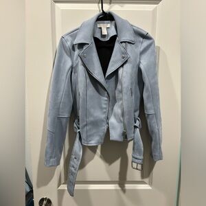 H&M Faux Suede Biker Jacket - Light Blue